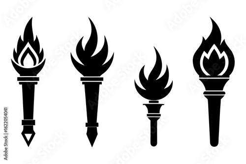 set of Torch Emblem silhouette vector illustration