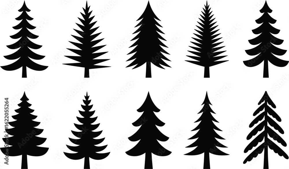 Obraz premium Black evergreen tree silhouettes evergreen trees coniferous trees