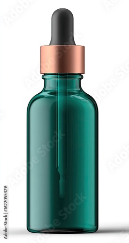 Teal glass dropper bottle with copper cap
