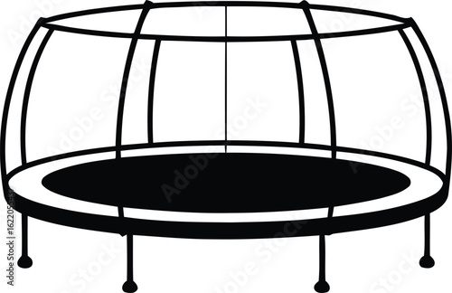Simple outline drawing of a round outdoor trampoline with safety net