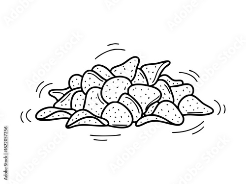 Illustration of a pile of tortilla chips snack food drawing for culinary and junk food themed designs