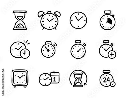 Clock time alarm timer stopwatch countdown hour minute second sandglass schedule deadline appointment 100char