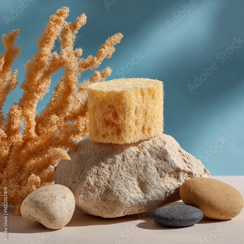 Natural Elements in Still Life with Coral, Rocks, and Sponge