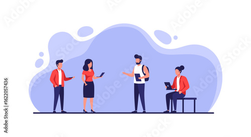 Diverse team collaborating: Illustration perfect for websites, presentations, and marketing materials about teamwork and innovation.