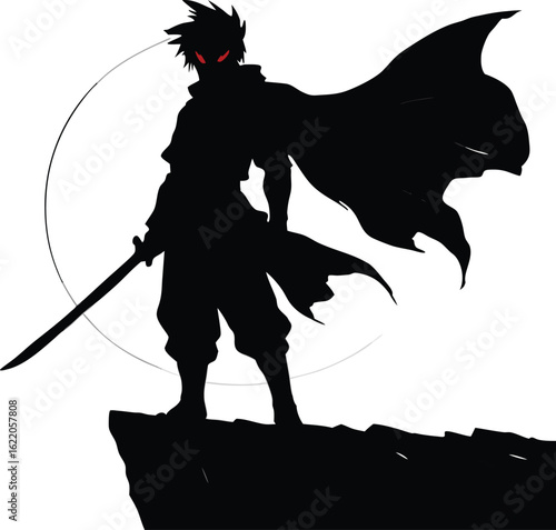 Silhouette of Anime Samurai Warrior with Sword