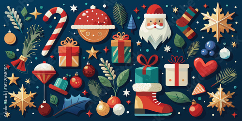 Festive Christmas Dog Illustration with Holiday Elements and Colorful Design