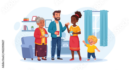 Happy multigenerational family enjoying time together at home, perfect for family blogs or websites.