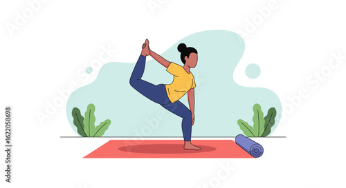 Woman practicing yoga, perfect for wellness websites or brochures.