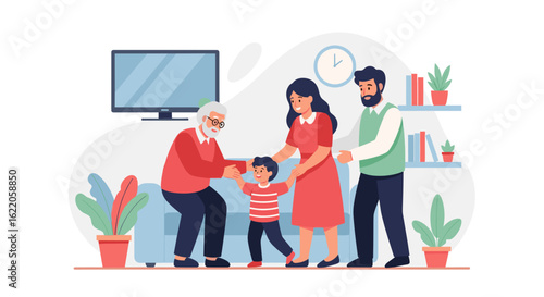 Happy multigenerational family at home, perfect for family, togetherness, and generational themes.
