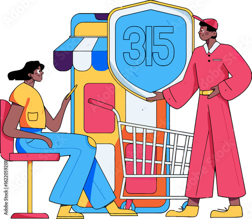 Secure online shopping with fast delivery and 315 protection, offering peace of mind for customers ordering from their phones, highlighting modern convenience and worry-free transactions