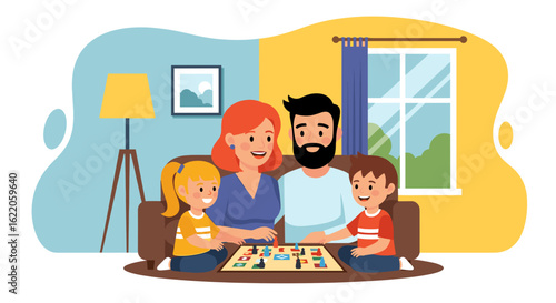 Happy family playing board games together at home. Perfect for family blogs, websites, and advertisements.