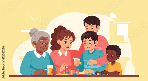 Happy multigenerational family playing together, perfect for family blogs or websites.