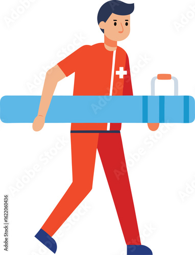 Paramedic carrying a stretcher isolated on on transparent backgrounds