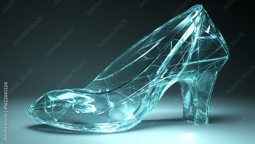 Futuristic glass slippers with high heels in a bright transparent design Futuristic glass slippers with high heels in a bright transparent design