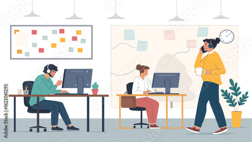 Modern Office Workers Collaborating: Illustration for Landing Pages, Brochures, and Presentations