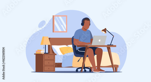 Man working from home on laptop, perfect for remote work, work from home, or freelance lifestyle blogs and articles.