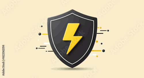 Bold shield icon, lightning bolt, security, protection concept.