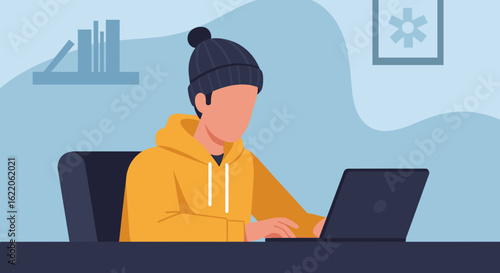 Person working on laptop, perfect for website banners or blog posts about remote work or freelance.