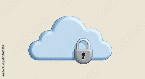 A 3D rendered blue cloud icon with a silver padlock, representing data security.
