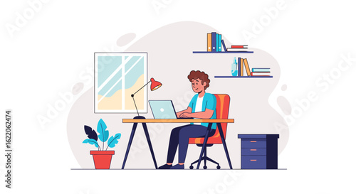 Man working from home, perfect for website banners or blog posts about remote work.