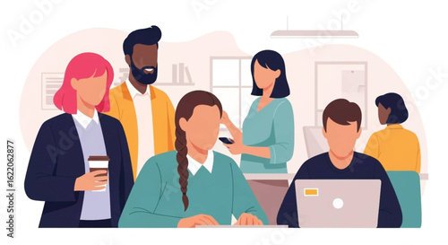 Diverse team collaborating in a modern office, ideal for website banners or company brochures.