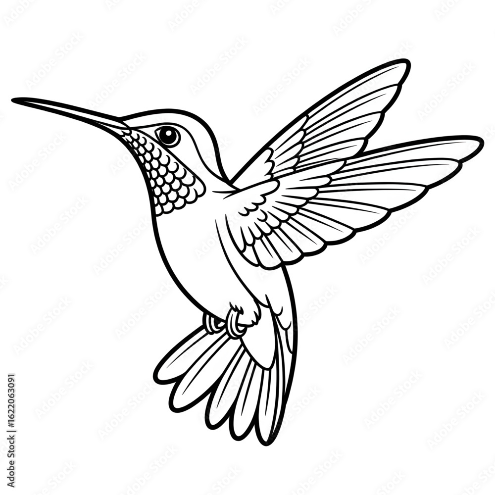 Obraz premium vector illustration of a hummingbird coloring page