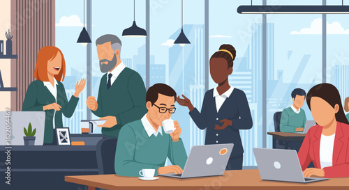 Diverse team of professionals collaborating in a modern office, perfect for website banners or marketing materials.