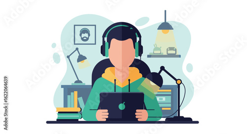 Person working from home on tablet, perfect for blog posts about remote work or productivity.