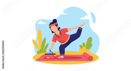 Woman practicing yoga outdoors, perfect for wellness websites or brochures.