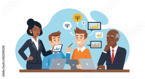 Diverse business team collaborating on project, perfect for website landing page or brochure.