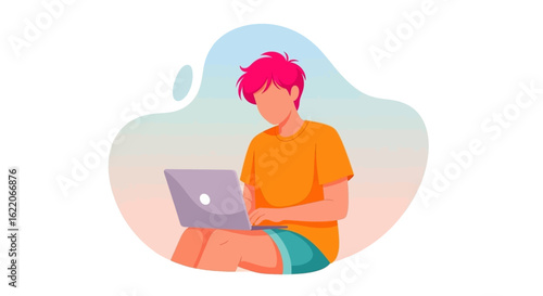 Young person working on laptop, perfect for websites, blogs, and social media posts about remote work or freelancing.