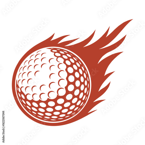 Red golf ball with flames graphic on white background sport game 1