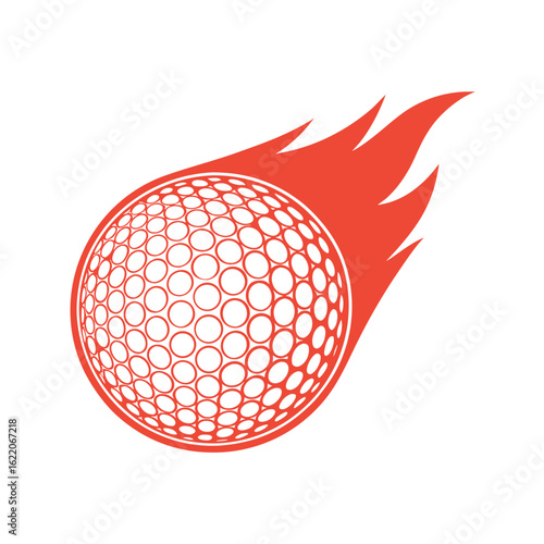 Red golf ball with flames graphic on white background sport game 3