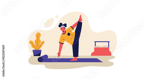 Person doing yoga at home, perfect for wellness websites or fitness apps.
