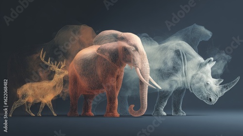 Artistic Representation of Animals Using Smoke and Light Effects