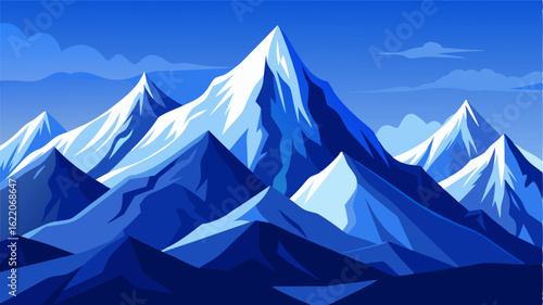 Majestic mountains their snowy peaks creating a stark contrast against the blue winter sky.