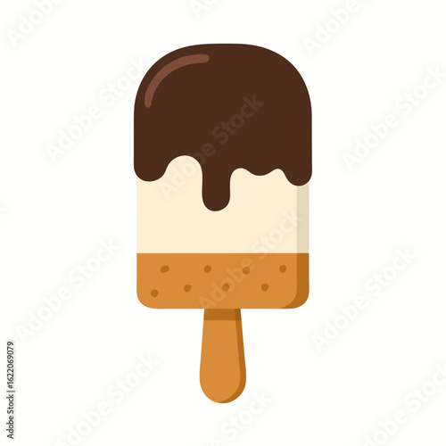 Chocolate dipped ice cream popsicle on stick isolated on white background