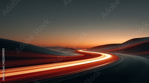 Sunset Highway: Abstract Light Trails Across Dramatic Landscape