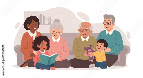 Multigenerational family enjoying quality time together, perfect for family, heritage, and togetherness themes.