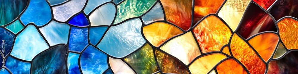 High gloss ceramic tiles with abstract stained graphics in vivid colors