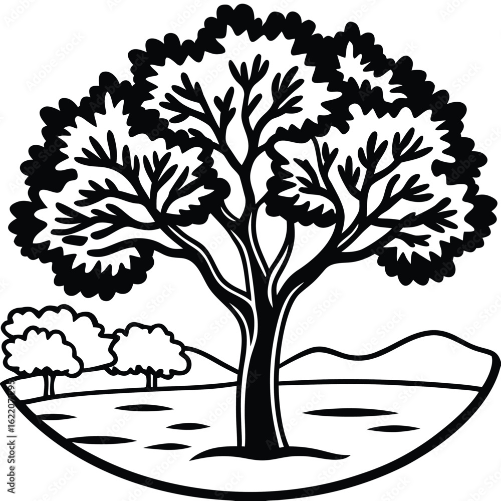 Obraz premium Vibrant Tree Symbolizing Growth Nature and Life in a Serene Landscape