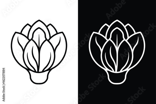 Minimalist Bok Choy Line Drawing. Elegant Black and White Vector