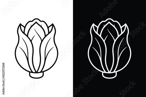 Bok Choy Line Art Icon. Minimal Vegetable Illustration in Black and White