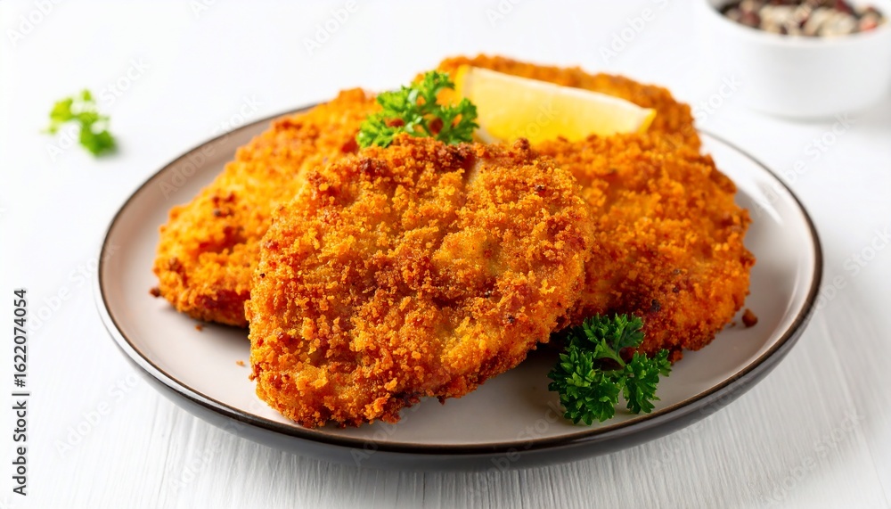 Crispy Breaded Chicken Cutlets with Lemon Garnish Crispy Breaded Chicken Cutlets with Lemon Garnish