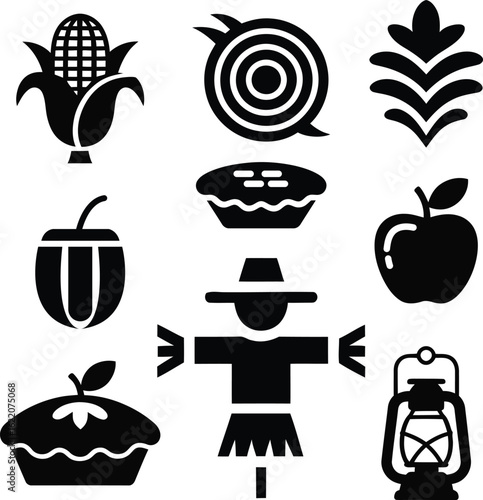 Harvest and autumn icons silhouette vector illustration set