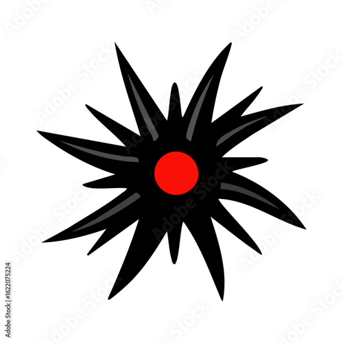 Menacing Spiky Black Starburst with a Vibrant Red Central Eye