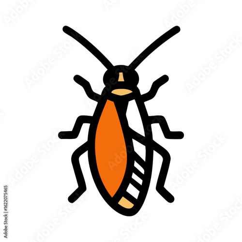 Stylized Cockroach Icon with Orange Body and Black Outline on White Background, Minimalist Vector Illustration