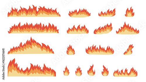 Fire flames elements, fire icons vector, fire with dynamic flames