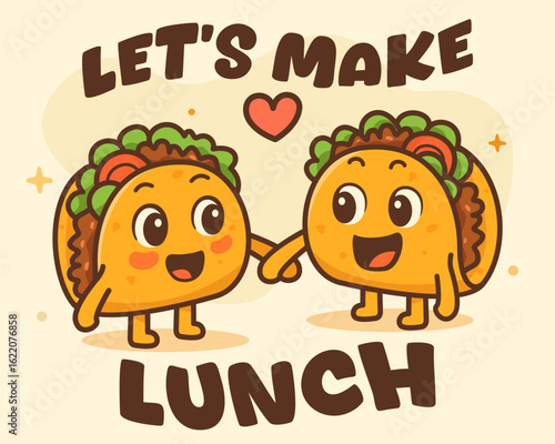 Taco cute character, cartoon food in love illustration