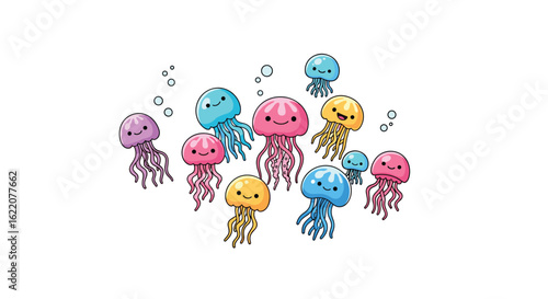 Charming cartoon jellyfish collection underwater ocean creatures illustration vibrant colors